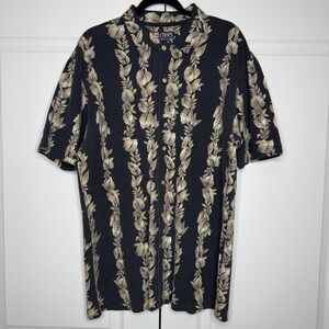 Chaps Ralph Lauren Shirt Mens Large Black Floral Hawaiian Button Up Cotton